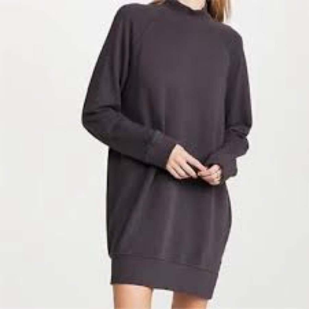 ATM Grey French Terry Mock Neck Over Sized Long Sleeve Sweat Shirt Dress Size M
